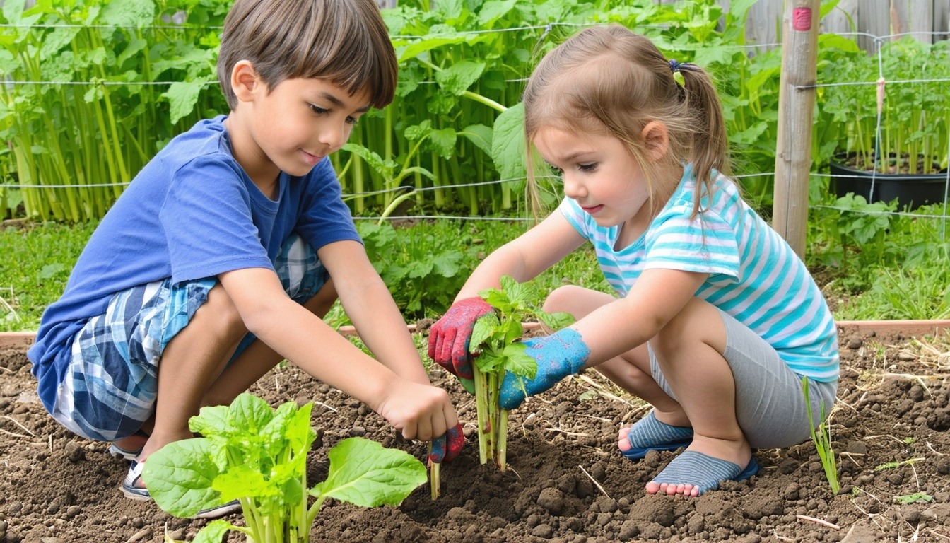 A group of children working together on a communit